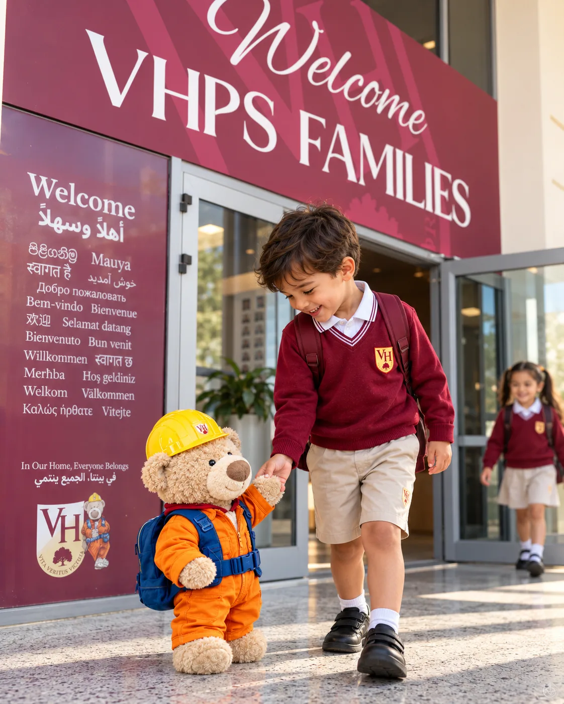 A child at VHPS greeting Basil at the door